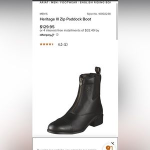 Ariat Heritage Zip Paddock Boot with 4LR Technology  - Men’s 12D